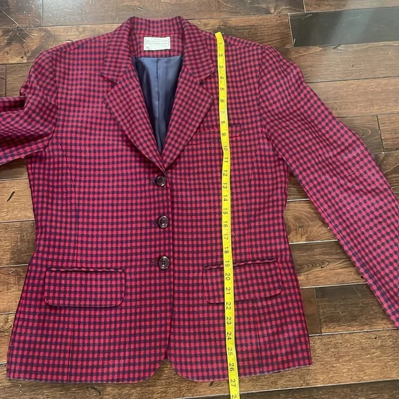 Pendleton Plaid Wool Blazer Vintage 80s 100% Wool Red & Navy Women’s size 10 - Picture 9 of 12